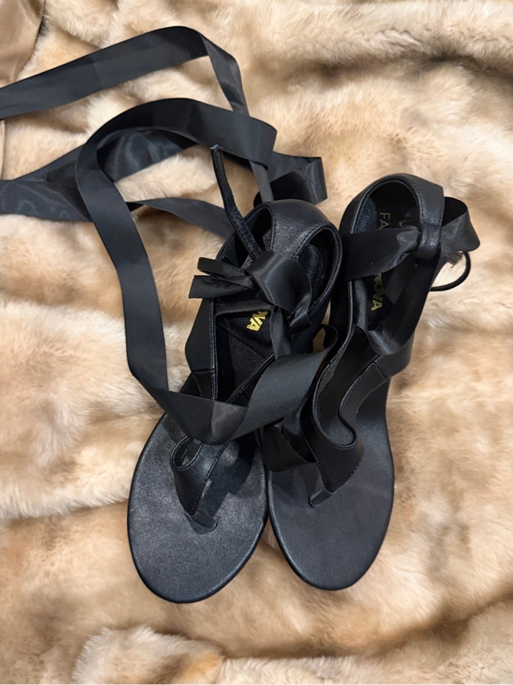 Fashion Nova Black Satin Wrap Tie Sandals